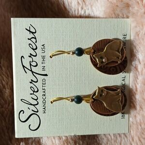 18K on Surgical Steel Dangling Gold/Copper cat Earrings